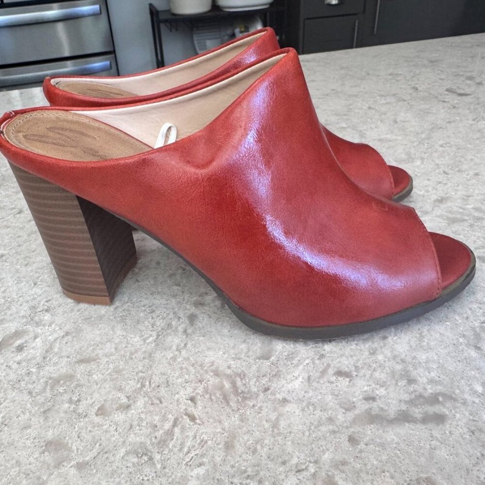 SEVEN7 Mexx Mules Open Toe Block Heel Slip On Size 8 Rust Brown